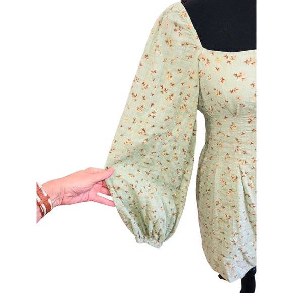 Sabo Tyla Cottage Core Floral Puff Sleeve Mini Dress Square Neck S Boho Peasent - Picture 6 of 13